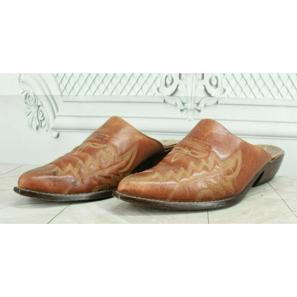 Guess Brown Leather Slip On Pointed Toe Casual Heels Mules Size 6.5 - Picture 2 of 9